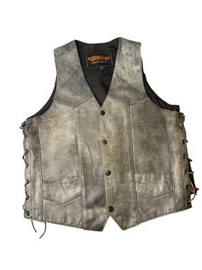 Unik Leather Apparel Vintage Distressed Leather Mens Size 36 Medium Biker Vest